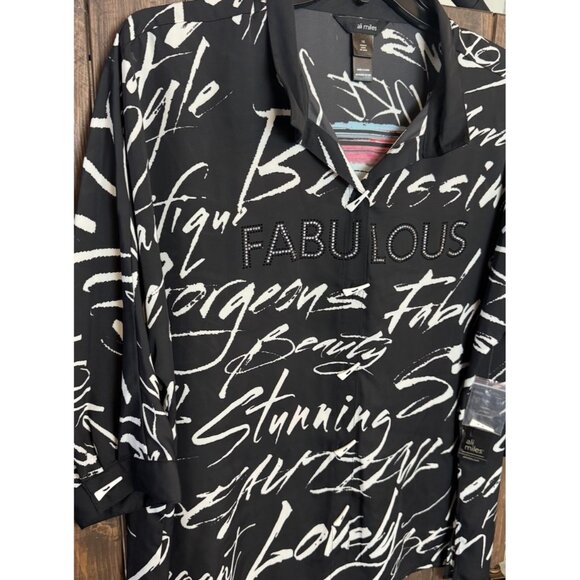 Ali Miles 1X Embellished Fabulous Wire Collar 3/4 Sleeve Button Front Tunic NEW - Picture 10 of 13